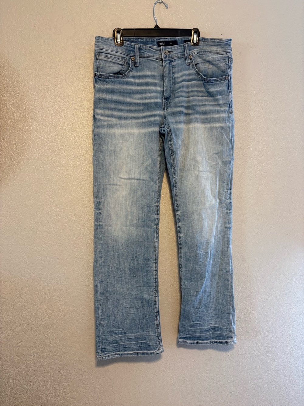 BKE Jake Straight Jeans Mens 36x32 Blue Light Wash Stretch Denim